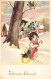 Fantaisies - Animaux Habillés - Petits Chats Dans La Neige Avec Noeud Papillon - Bonne Année - Carte Postale Ancienne - Geklede Dieren