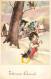 Fantaisies - Animaux Habillés - Petits Chats Dans La Neige Avec Noeud Papillon - Bonne Année - Carte Postale Ancienne - Dressed Animals