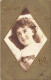 Carte Avec Photographie D'une Jeune Femme - Cadre Doré Et Fleuri - Relief- Carte Postale Ancienne - Other & Unclassified