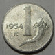 REPUBBLICA ITALIANA 1 Lira Cornucopia 1954 QBB  - 1 Lire