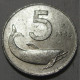 REPUBBLICA ITALIANA 5 Lire Delfino 1953 QBB  - 5 Lire