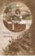 Fantaisie - Enfant - Bonne Année - Petite Fille Et Houx- Carte Postale Ancienne - Taferelen En Landschappen