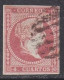 1855-ED. 44 ISABEL II FILIGRANA LINEAS CRUZADAS 4 CUARTOS ROJO-USADO PARRILLA NEGRA - Usados