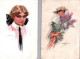 2 Original Postcards Art Deco Artist Signed Luis Usabal Woman Girl Cherry - Usabal