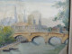 Ancien Tableau Dessin Aquarelle Intitulé Pointe De La Cité Du Pont Des Arts - Wasserfarben