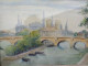 Delcampe - Ancien Tableau Dessin Aquarelle Intitulé Pointe De La Cité Du Pont Des Arts - Wasserfarben