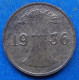 GERMANY - 1 Reichspfennig 1936 F KM# 37 Weimar Republic Reichsmark Coinage (1924-1938) - Edelweiss Coins - 1 Rentenpfennig & 1 Reichspfennig