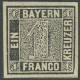 BAYERN 1Ia PF , 1849, 1 Kr. Schwarzgrau, Platte 1, Mit Plattenfehler Rechte Untere Ecke Abgeschrägt (Feld C21, Michel Ha - Autres & Non Classés