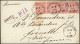 NDP 9 BRIEF, 1868, 3 Kr. Mittelrötlichkarmin, Dreierstreifen Und Einzelmarke Auf Brief Von DARMSTADT Nach Grenoble, Viol - Autres & Non Classés