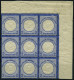 Dt. Reich 20 , 1872, 2 Gr. Ultramarin Im Postfrischen Neunerblock Aus Der Rechten Oberen Bogenecke, Dabei Die Plattenfeh - Ongebruikt