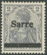 SAARGEBIET A 1 , 1920, 2 Pf. Dunkelblaugrau (schraffierter Hintergrund) Aufdruck Irrtümlich Auf Dt. Reich Mi.Nr. 83I Sta - Other & Unclassified