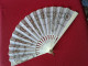 Antique! Victorian Style HAND FAN With Silver Sequin & White Lace Beautiful Bone Spokes - Abanicos