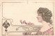 Illustrateur - Femme De Profil - Fleur - Carte Postale Ancienne - Other & Unclassified