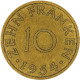 LaZooRo: Germany SAARLAND 10 Franken 1954 UNC - 10 Franken