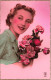 FANTAISIE - Femme - Une Femme Tenant Un Bouquet De Roses Portant Une Blouse à Pois - Colorisé - Carte Postale Ancienne - Mujeres