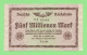 Germany Fünf 5 Million Marck 1923 Deuthe Reichsbahn Emittente Ferrovie Del Reich Tedesco Banknote - Unclassified