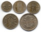 GREAT BRITAIN - Set Of Five 6 Pence, 1, 2 Shillings, 1/2 Crown, Copper-Nickel, Year 1954-63, KM #903, 904, 905, 906, 907 - Other & Unclassified