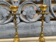Delcampe - Anciens Bougeoirs XIXème Bronze Doré Décor De Mures, Abeilles & Scarabées - Chandeliers, Candélabres & Bougeoirs