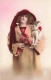 FANTAISIE - Femme - Femme Portant Un Chapeau Rouge Portant Son Chien Et Des Roses - Colorisé - Carte Postale  Ancienne - Femmes