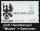 B.R.D. 2001 (Jan.) 110 Pf. "300 Jahre Königreich Preußen" + Amtl. Handstempel  "M U S T E R"  = Preuß. Wappenadler , Pos - Otros & Sin Clasificación