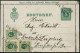 SCHWEDEN 1890 (14.9.) 5 Öre Kartenbrief, Grün (Abrißrand Z.T. Abgetrennt) + 3x 5 Öre Ziffer Zusatzfrankatur (Mi.3x 19) 4 - Maritiem