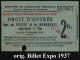 FRANKREICH 1937 Orig. Ausweis: EXPOS. INTERNAT PARIS 1937, CARTE DE LEGITIMATION Mit Blindprägung (Allegorie) + Inhalt:  - Autres & Non Classés