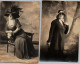 Woman Fashion Flashy Bulky Hats Two RPPC PHOTO ORIGINAL POSTCARD CA1900 - Mode