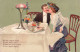ILLUSTRATION - L'épouse Embrasse Son Mari à Table - Colorisé - Carte Postale Ancienne - Photographie