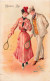 ILLUSTRATION - Une Femme Et Un Homme Tenant Une Raquette  - Colorisé - Carte Postale Ancienne - Contemporain (à Partir De 1950)
