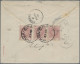 Portugese India: 1887, 1 T. Rose, A Horizontal Strip Of Three Tied Two Clear Str - Portugees-Indië