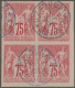 Mayotte: 1876, 75c. Carmine On Pale Rose, Marginal Block Of Four From The Lower - Other & Unclassified