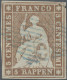 Schweiz: 1854, 5 Rp. Gelbbraun, Münchner Druck Auf Dünnem Papier Mit Grünem Seid - Gebraucht
