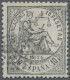 Spain: 1874 'Allegory' 10p. Black, Used With Mute Handstamp Of Dots, Fine. A RAR - Used Stamps