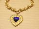 -BRACELET BRELOQUE COEUR YVES SAINT LAURENT Années 90 Métal Doré Résine Bleue    E - Armbanden