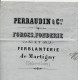 1868  ENTETE Perraudin Forges Fonderie Ferblanterie  Martigny Saone Et Loire Usines Du Verderat Par Charolles - 1800 – 1899