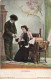 COUPLES - Dessin - Tout Rayonnant De Joie - Tendrement La Salue - Colorisé - Carte Postale Ancienne - Paare