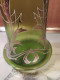 Vase Verre Émaillé Legras Décor De Fleurs & Ruban Doré Non Signé - Verre & Cristal