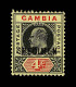 Lot # 574 GAMBIA: 1909, King Edward VII, 4d Black & Red On Yellow Overprint SPECIMEN, “dented Frame” Variety - Gambie (...-1964)