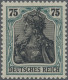 Deutsches Reich - Inflation: 1918, Germania 75 Pf. Mit Rahmen Hellblaugrün, Matt - Ungebraucht