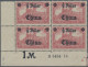 Deutsche Post In China: 1918, ½ Dollar Auf 1 Mark Karminrot Im Eckrand-4er-Block - Chine (bureaux)