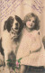 ENFANT - Portrait - Une Petie Fille Avec Son Saint Bernard - Colorisé  - Carte Postale Ancienne - Portraits