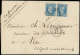 Let EMPIRE DENTELE - 22   20c. Bleu, 2 Ex. Avec Variété De PIQUAGE, Obl. ETOILE Sur Imprimé, Càd PARIS (10/7/64), TB - 1849-1876: Klassik
