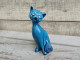 Statue Chat Porcelaine Émail Turquoise - Autres & Non Classés