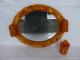 Beautiful Vintage 60s Lava Flow Bath Mirror Yellow Amber Color #1845 - Spiegels