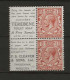 1924 MH Great Britain SG 420d Part Booklet Pane With Adverticement Labels - Ungebraucht