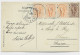 GRECE 1A+3AX3 CARTE CORINTHE 1908 TO FRANCE - Covers & Documents