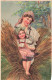 FANTAISIES - Femme Et Sa Petite Fille Dans Une Meule De Foin - Colorisé - Carte Postale Ancienne - Frauen