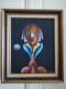 Alain RIGOLLIER (1955- ) Huile Sur Toile "Portrait Femme Aux Yeux Bleus" Inspiration Cubiste école Française - Acryl