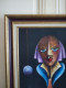 Delcampe - Alain RIGOLLIER (1955- ) Huile Sur Toile "Portrait Femme Aux Yeux Bleus" Inspiration Cubiste école Française - Acrylic Resins