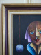 Delcampe - Alain RIGOLLIER (1955- ) Huile Sur Toile "Portrait Femme Aux Yeux Bleus" Inspiration Cubiste école Française - Acrilicos